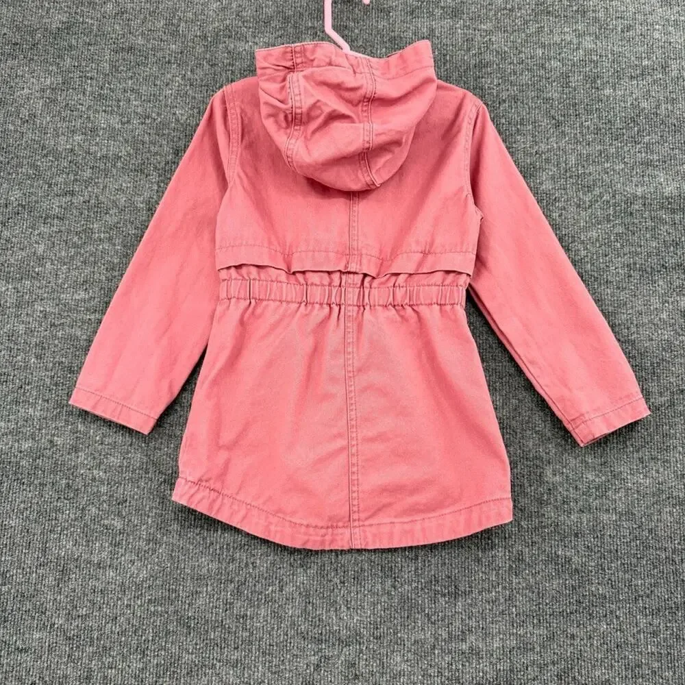 C&C California Girls Anorak Jacket Sz 4T Pink Canvas Hooded Lightweight Utility